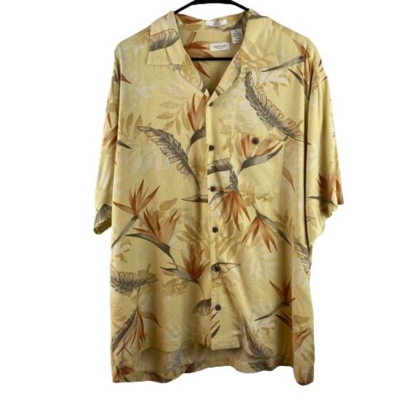Van Heusen Mens XL Yellow Silk Blend Hawaiian Tropical Button Down Shirt - Picture 1 of 3